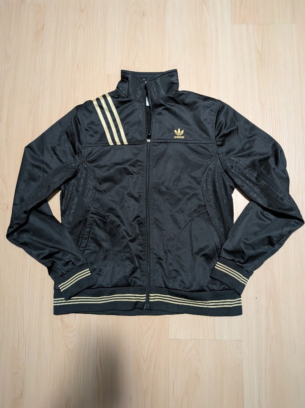 adidas Black and Gold Trefoil Monogram Track Jacket Black Kids XXL